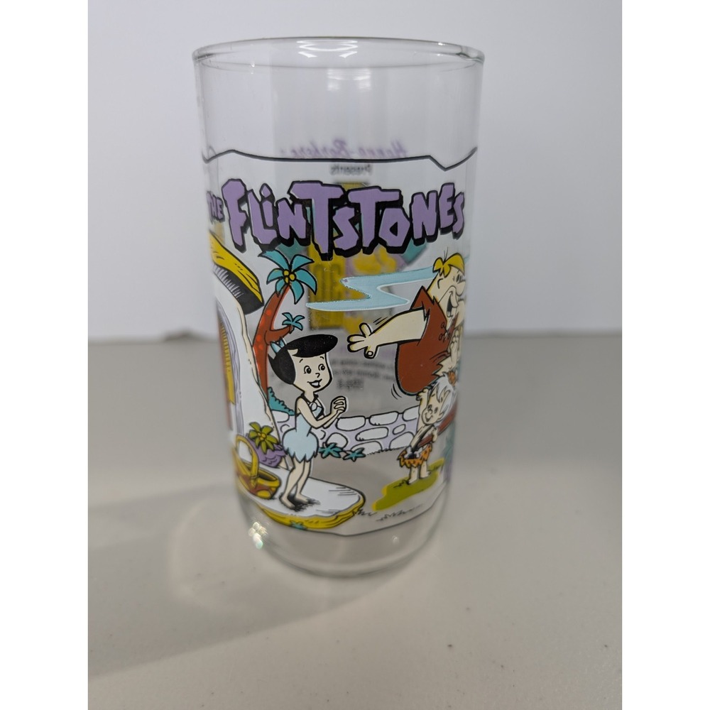 VINTAGE HARDEE'S FLINTSTONES DrinkGLASS LITTLE BAMM BAMM Collectable Cartoon